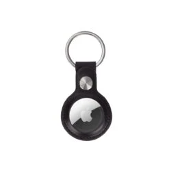 For Airtag PU Leather Key Ring Saddle - Black