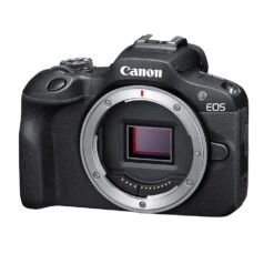 Canon® Canon EOS R100 Mirrorless Camera With RF-S 18-45mm Lens -Nikon Shop canon 0013 02 eos r100 black frontslantleft